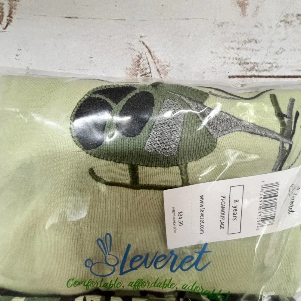 NEW Leveret Pajama Set Green Helicopter Camo Print Size 8 Years